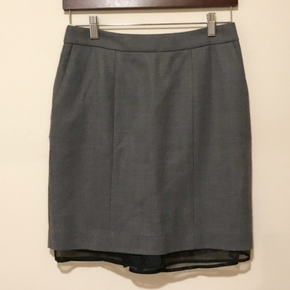 LOFT Grey Wool Pencil Skirt With Organza Lining